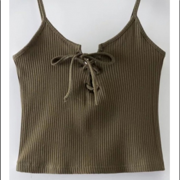 American Eagle Front Cropped Cami Green Ribbed With Spaghetti Straps Size Small - Picture 14 of 14